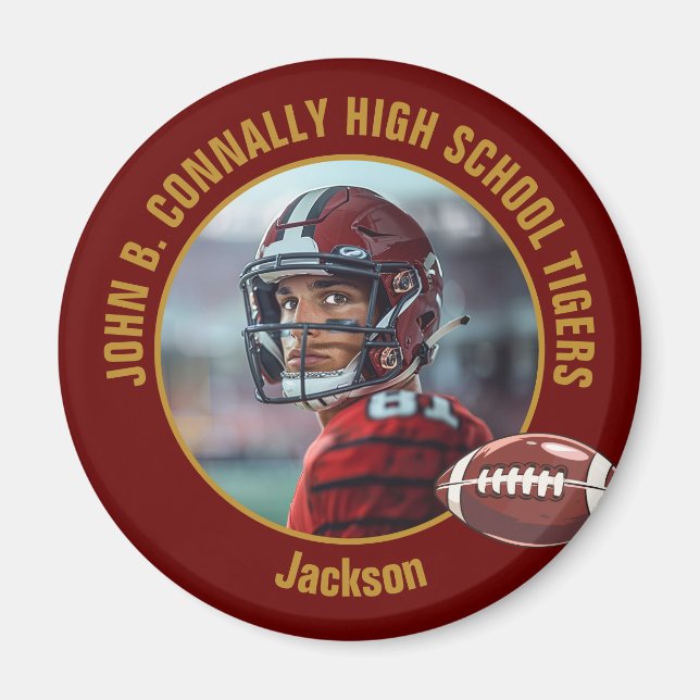 Maroon Gold High School Football Player Photo Magnet (Front)