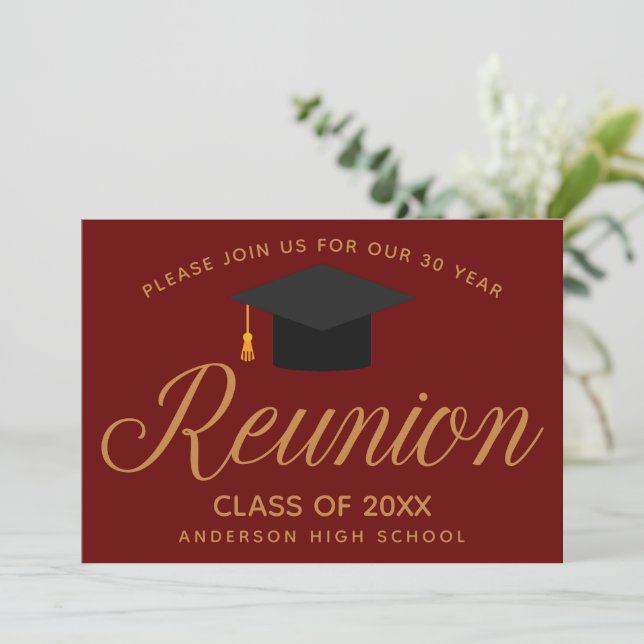 Maroon Gold High School Reunion Custom Party Invitation (Standing Front)