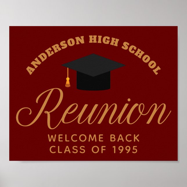 Maroon Gold High School Reunion Custom Welcome Poster (Front)