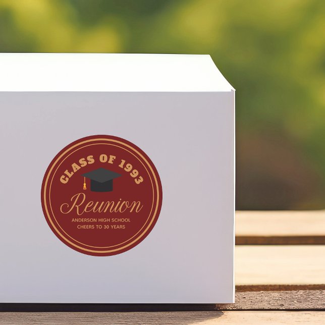 Maroon Gold High School Reunion Personalised Party Classic Round Sticker (Creator Uploaded)