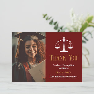 Maroon Gold Law School Graduate Photo Flat Thank You Card