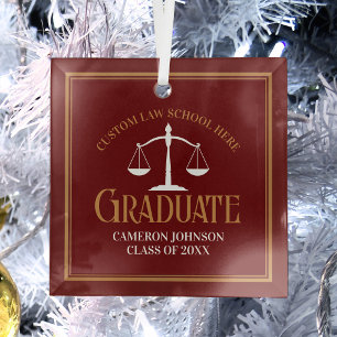 Maroon Gold Law School Graduation Christmas Glass Tree Decoration