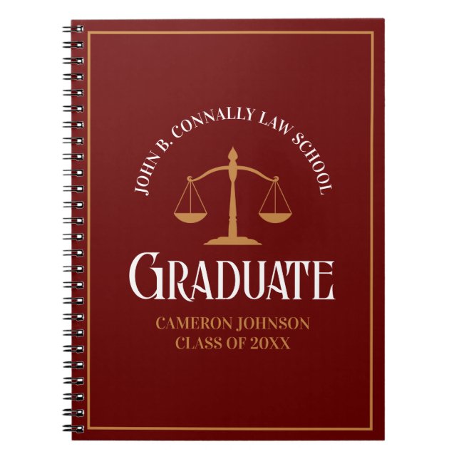 Maroon Gold Law School Personalised Graduation Notebook (Front)