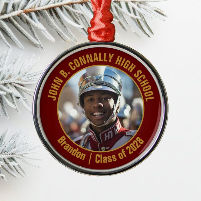 Maroon Gold Marching Band Photo Christmas Metal Ornament (Creator Uploaded)