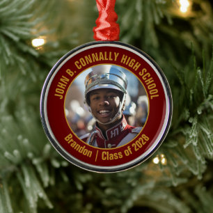 Maroon Gold Marching Band Photo Christmas Metal Ornament