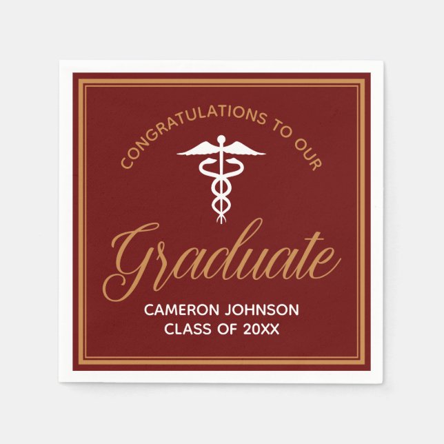 Maroon Gold Medical School Graduation Party Napkin (Front)