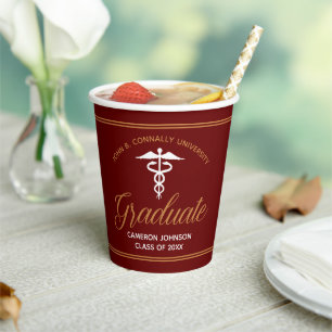 Maroon Gold Medical School Graduation Party Paper Cups