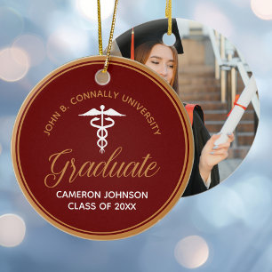Maroon Gold Medical School Graduation Photo Ceramic Ornament