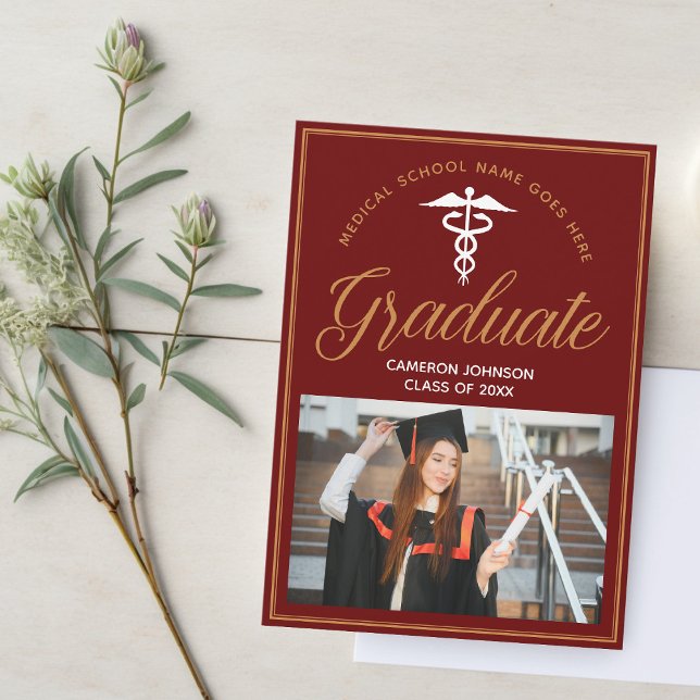Maroon Gold Medical School Photo Graduation Announcement (Creator Uploaded)