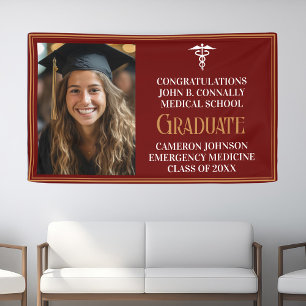 Maroon Gold Medical School Photo Graduation Party Banner