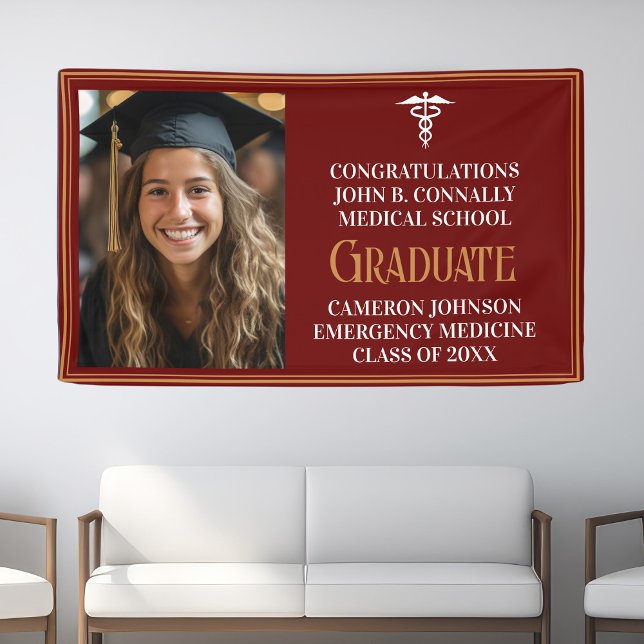 Maroon Gold Medical School Photo Graduation Party Banner (Creator Uploaded)