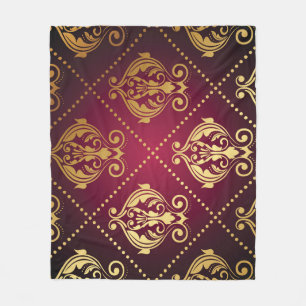 Maroon Gold Ornament Vintage Wallpaper Fleece Blanket