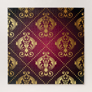 Maroon Gold Ornament Vintage Wallpaper Jigsaw Puzzle