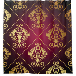 Maroon Gold Ornament Vintage Wallpaper Shower Curtain