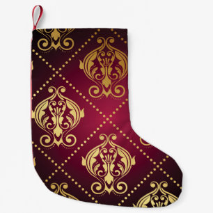 Maroon Gold Ornament Vintage Wallpaper Small Christmas Stocking
