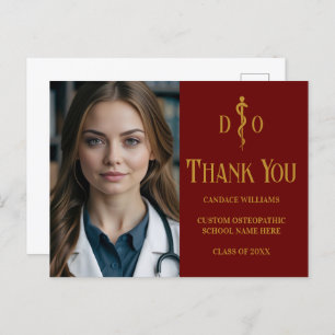 Maroon Gold Osteopathic Doctor Photo Thank You Postcard