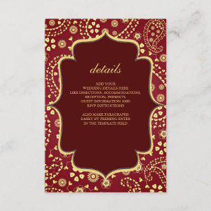 Maroon Gold Paisley Bollywood Style Indian Wedding Enclosure Card