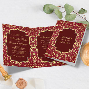 Maroon Gold Paisley Bollywood Style Indian Wedding Invitation
