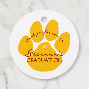 Maroon & Gold Pawprint Graduation Circle Gift Favour Tags