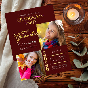 Maroon Gold Photo Graduation Announcement   Party