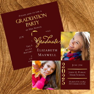 Maroon Gold Photo Graduation Announcement Party