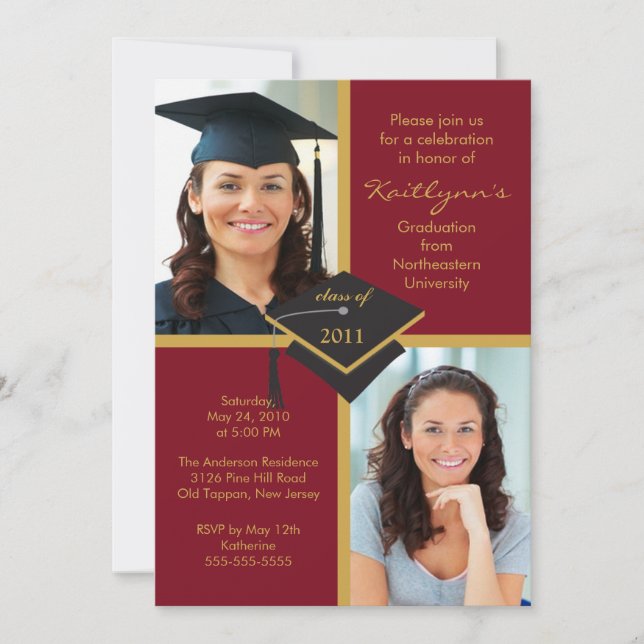 Maroon & Gold Photo Graduation Invitation (Front)