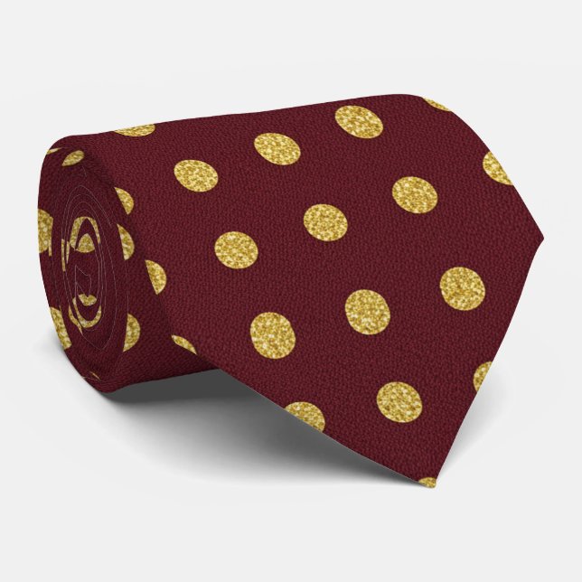Maroon & Gold Polka Dot Tie (Rolled)