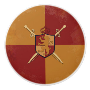 Maroon & Gold Royal Knight Griffin Shield Bedroom Ceramic Knob