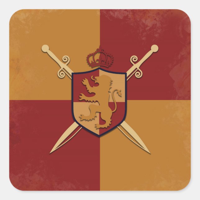Maroon & Gold Royal Knight Griffin Shield Party Square Sticker (Front)