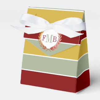 Maroon, gold sage stripes and initials wedding favour box