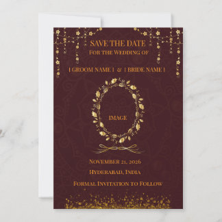 Maroon Gold Save the Date Card