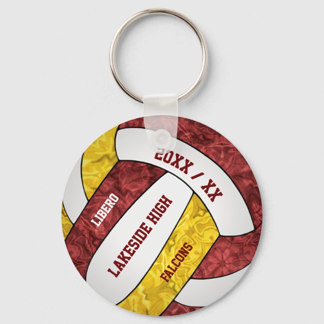 maroon gold school spirit girly volleyball key ring (Front)