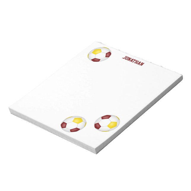 maroon gold soccer balls accent personalised  notepad (Rotated)