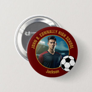 Maroon Gold Soccer Player Photo High School 6 Cm Round Badge