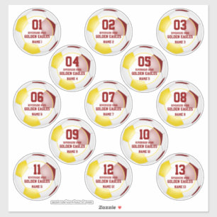 Maroon gold soccer team party favours set of 13