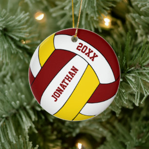 maroon gold sports team colours boys volleyball ceramic ornament