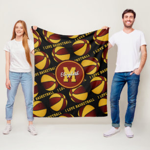 maroon gold sports team colours I love basketball  Fleece Blanket
