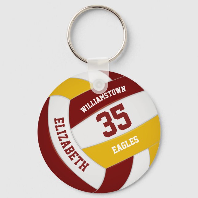 maroon gold sports team colours volleyball key ring (Front)