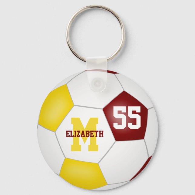 maroon gold team colors girls boys sports soccer key ring (Front)