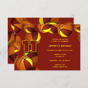 maroon gold team colours basketballs birthday invitation