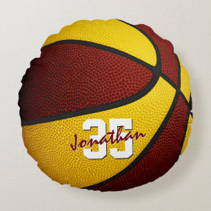 maroon gold team colours boy girl basketball decor round cushion
