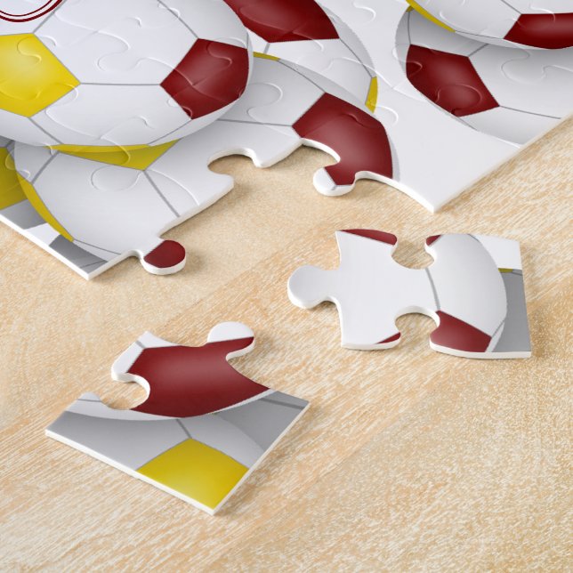 maroon gold team colours boys girls soccer jigsaw puzzle (Side)