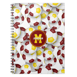 maroon gold team colours soccer balls notebook