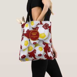 maroon gold team colours soccer coach tote bag