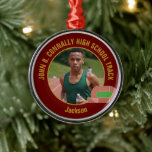 Maroon Gold Track Team Photo Runner Christmas Metal Ornament<br><div class="desc">This cool customized high school track team athlete photo gift features gold typography of your team on a Christmas ornament with a running track on a maroon background. Personalize with your student's photograph and class year as a proud runner parent.</div>
