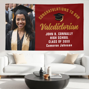 Maroon Gold Valedictorian Photo Graduation Party Banner