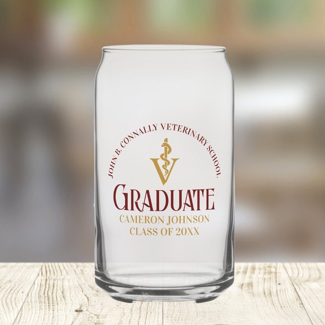 Maroon Gold Veterinary School Graduation Custom Can Glass (Creator Uploaded)