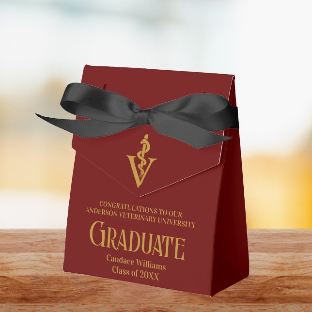 Maroon Gold Veterinary School Graduation Party Favour Box (Creator Uploaded)