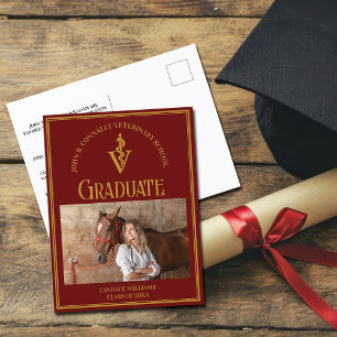 Maroon Gold Veterinary School Photo Graduation Announcement Postcard