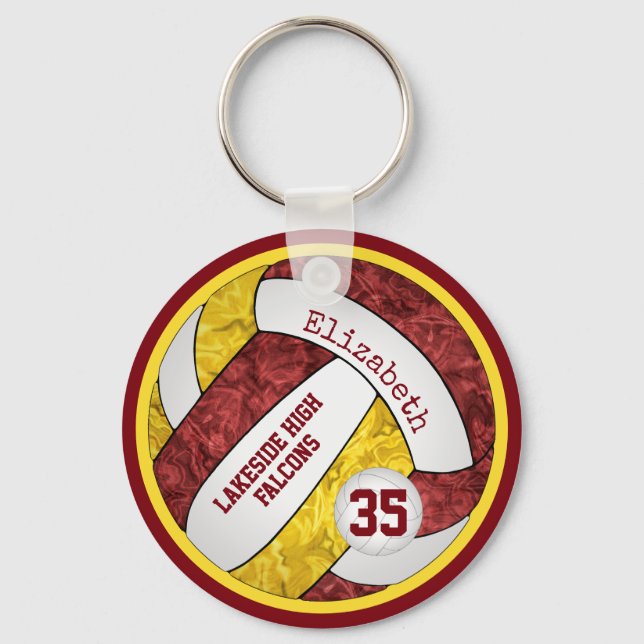 maroon gold volleyball keychain w school team name (Front)